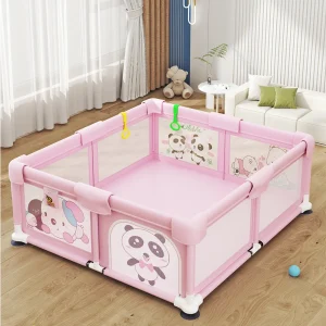 Parc de Jeux (150x180cm) avec Barrière de Sécurité - Rose