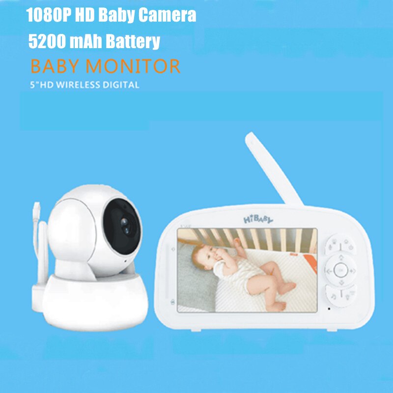 Nouveau 5 “1080P HD vidéo bébé moniteur 5200 mAh batterie 2 voies Audio Auto Vision nocturne température surveillance berceuses 1000ft gamme – Image 6